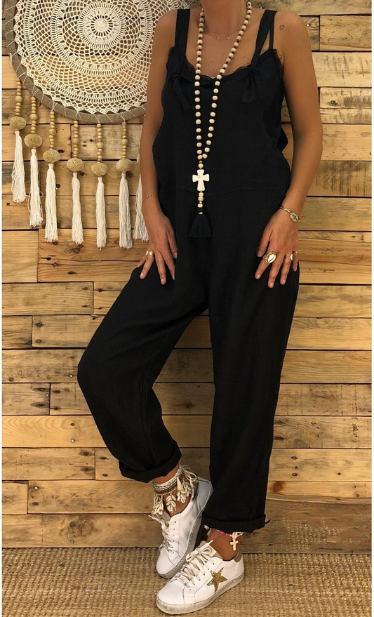 Lace Detail V-Neck Spaghetti Strap Jumpsuit