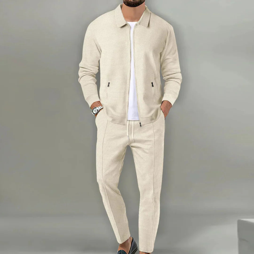 Men's beige leisure suit – stylish two-piece set with jacket & trousers