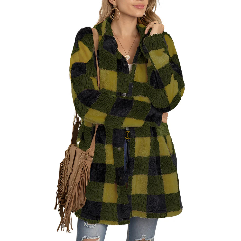 Malvina stylish long check jacket – women