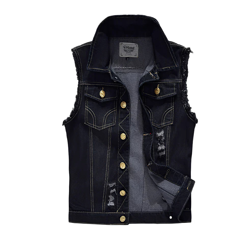 Morley retro denim vest with pockets – men