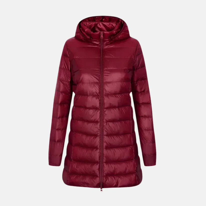 Sofia – fitted quilted down jacket with hood and water-repellent surface