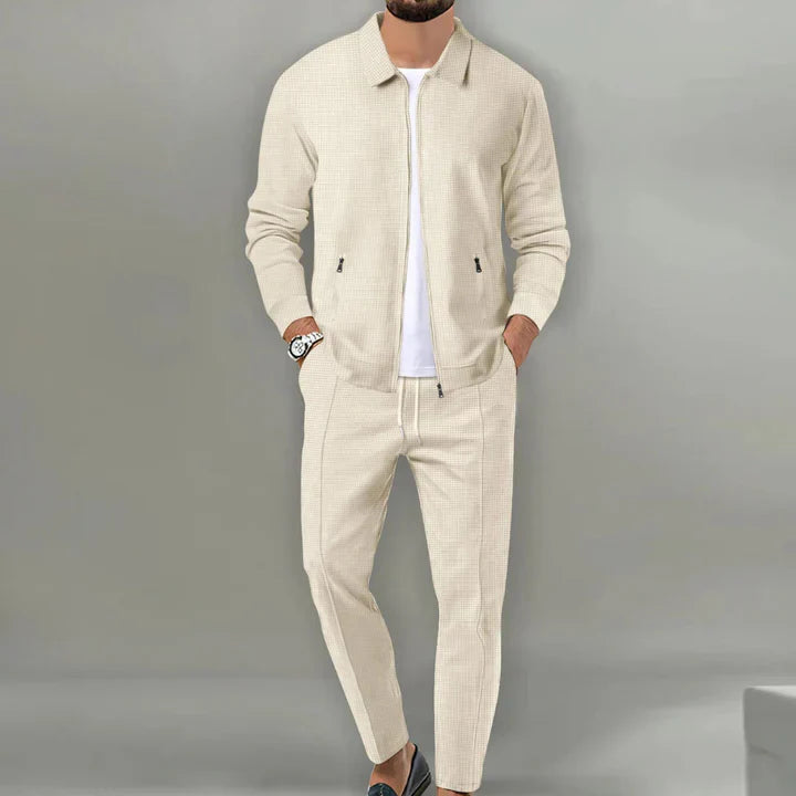 Men's two-piece set with stand collar jacket & slim pants