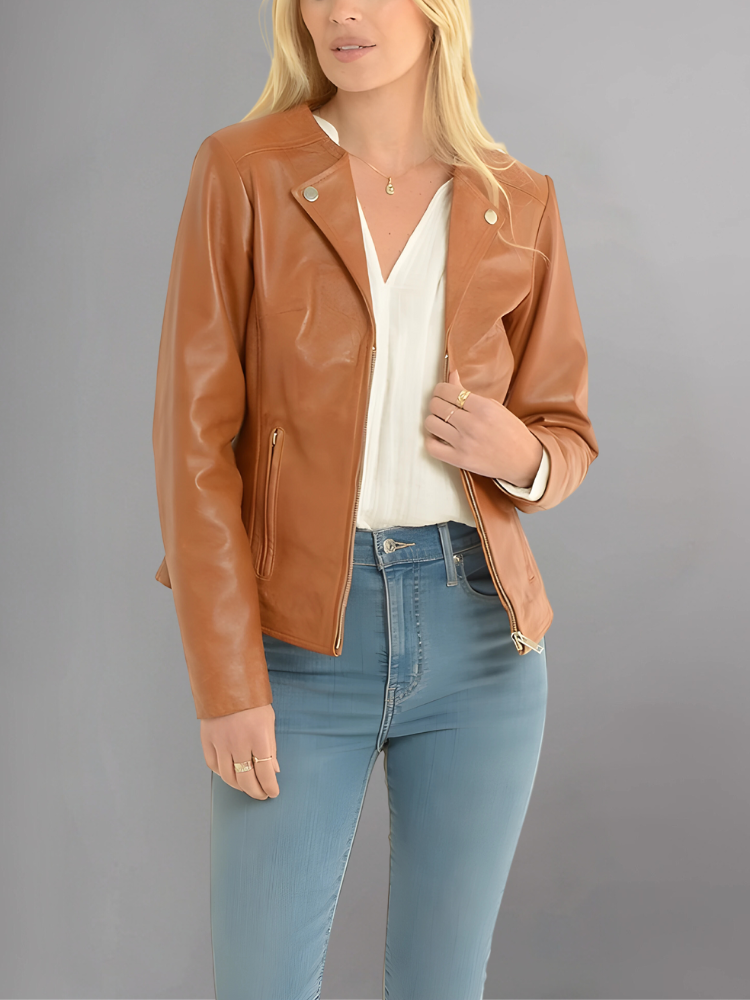 Women’s Distressed Brown Biker Leather Jacket