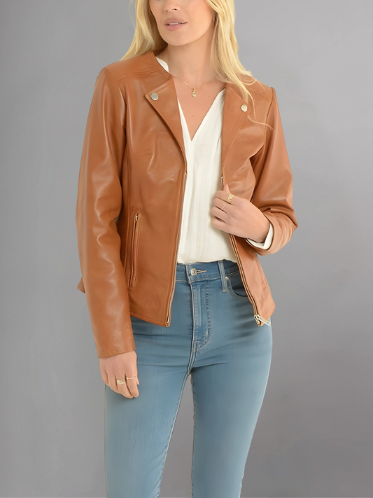 Women’s Distressed Brown Biker Leather Jacket