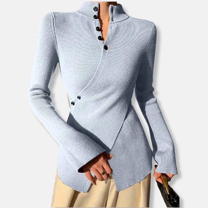 Fiona – slim-fit knit sweater with high collar and button details