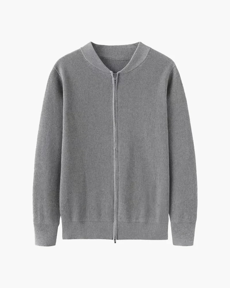 Bennett rib-knit zip cardigan with stand collar – men