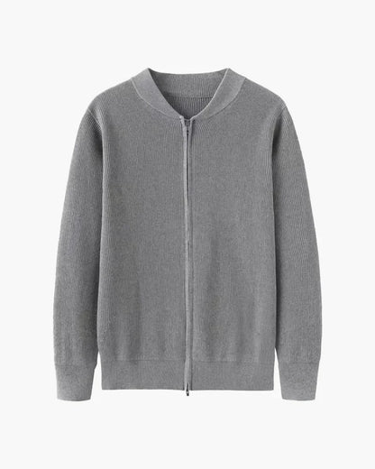 Bennett rib-knit zip cardigan with stand collar – men