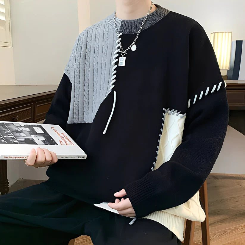 Carter stylish warm patchwork pullover – men