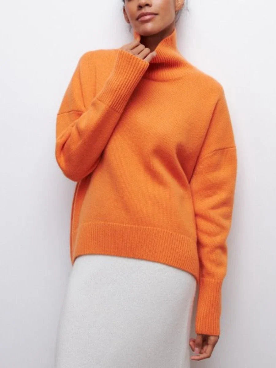 Oversized high-neck knit sweater – women