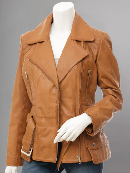 Women's Vintage Real Leather Jacket for Biker Style