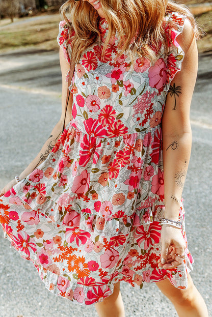 Ruffled Printed Mock Neck Dress