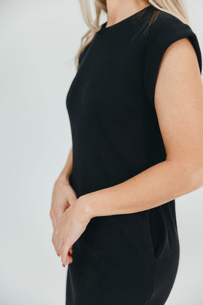 Adeline Mini Ribbed Knit Midi Dress in Black