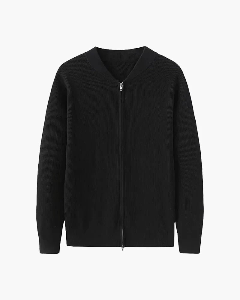 Bennett rib-knit zip cardigan with stand collar – men