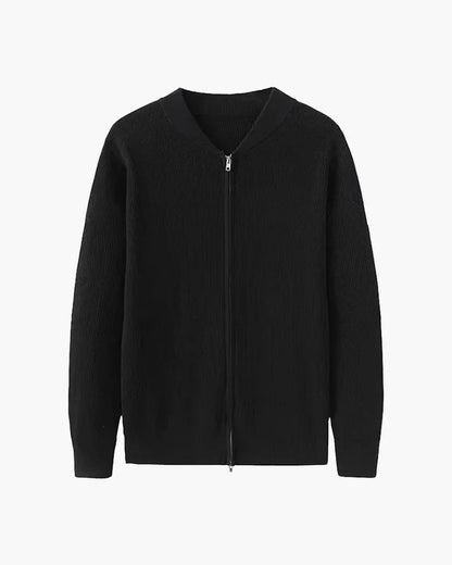 Bennett rib-knit zip cardigan with stand collar – men