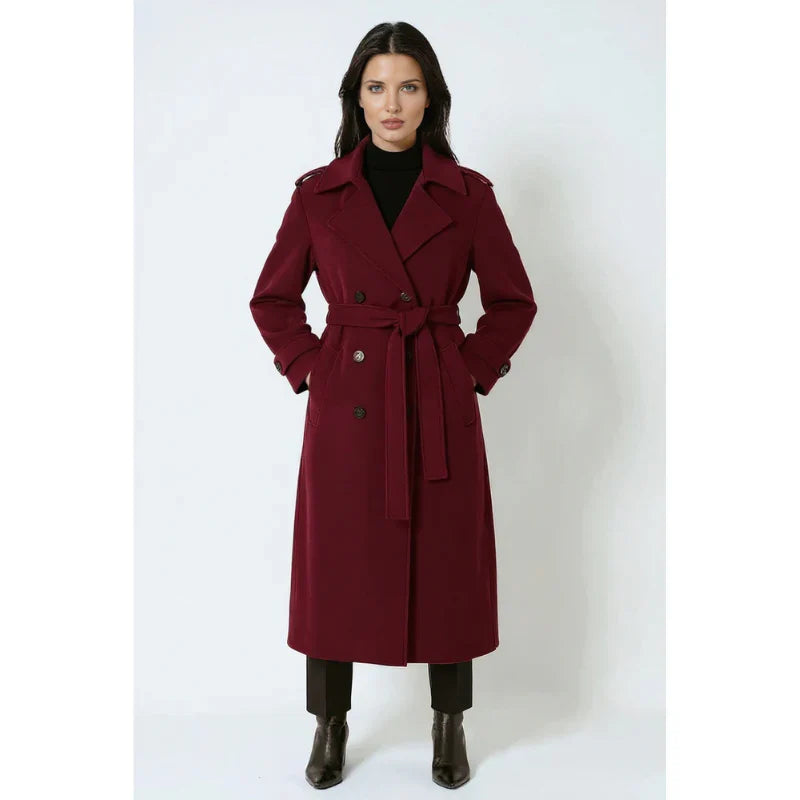Serena women's winter jacket in burgundy with belt