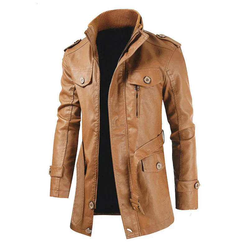 Men's vintage long leather coat in classic style