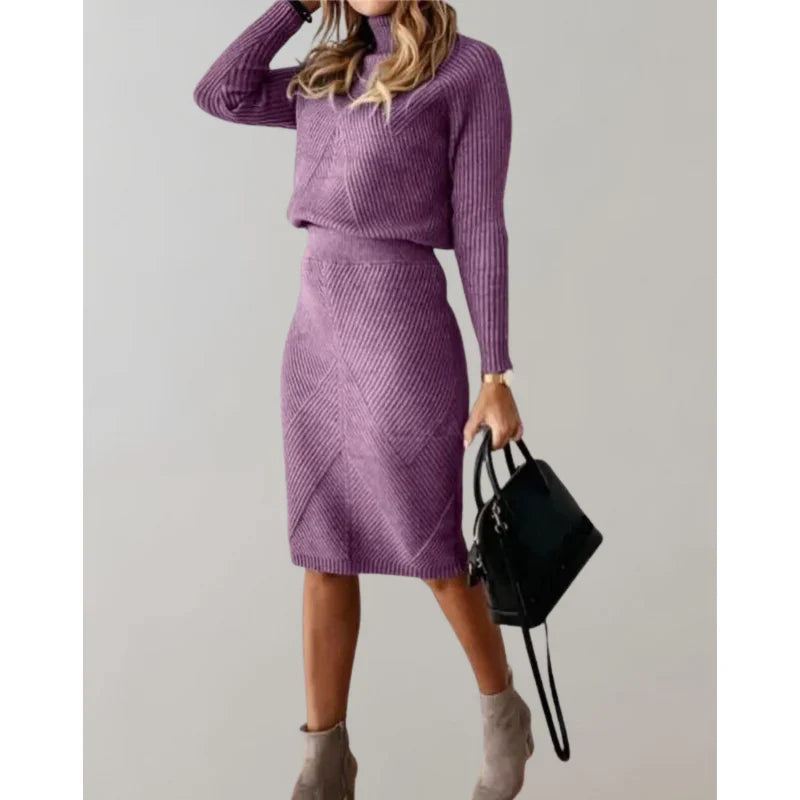Elegant women's set with roll-neck sweater and skirt