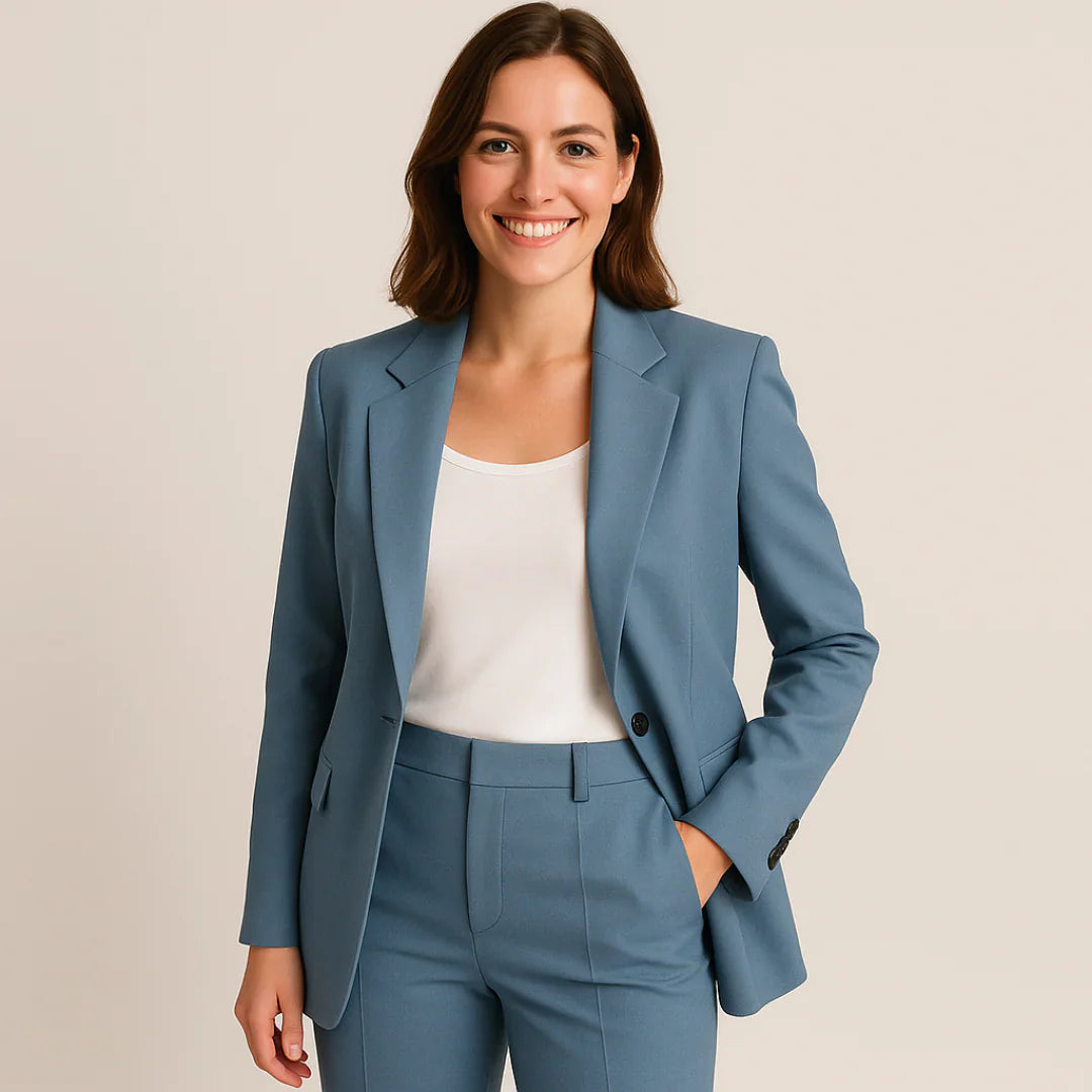 Women's business suit with stylish blazer and trousers