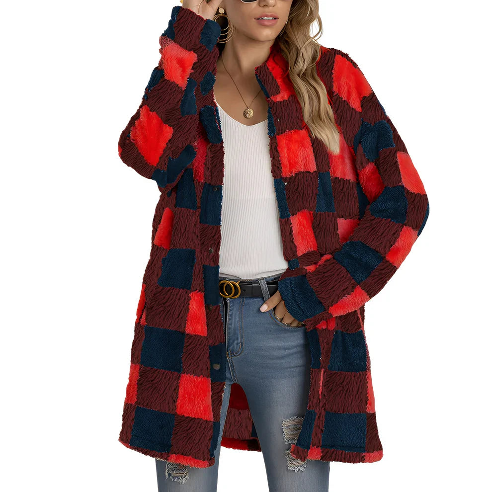 Malvina stylish long check jacket – women