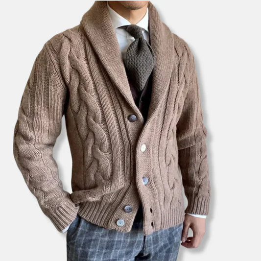 Markus – wool cardigan with cable knit pattern and shawl collar