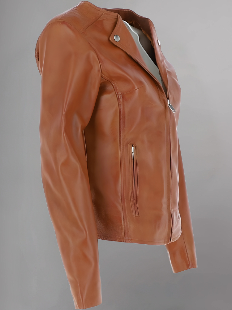 Women’s Distressed Brown Biker Leather Jacket