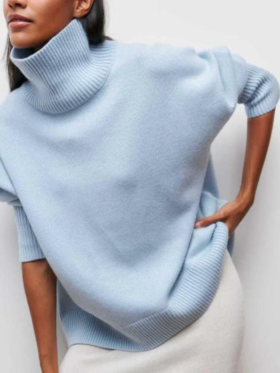 Oversized high-neck knit sweater – women