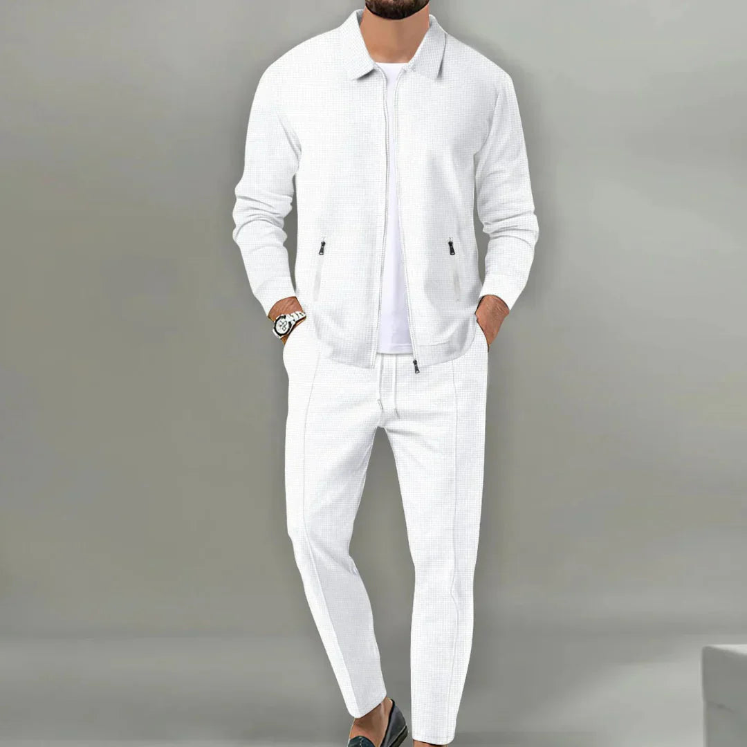 Men's beige leisure suit – stylish two-piece set with jacket & trousers