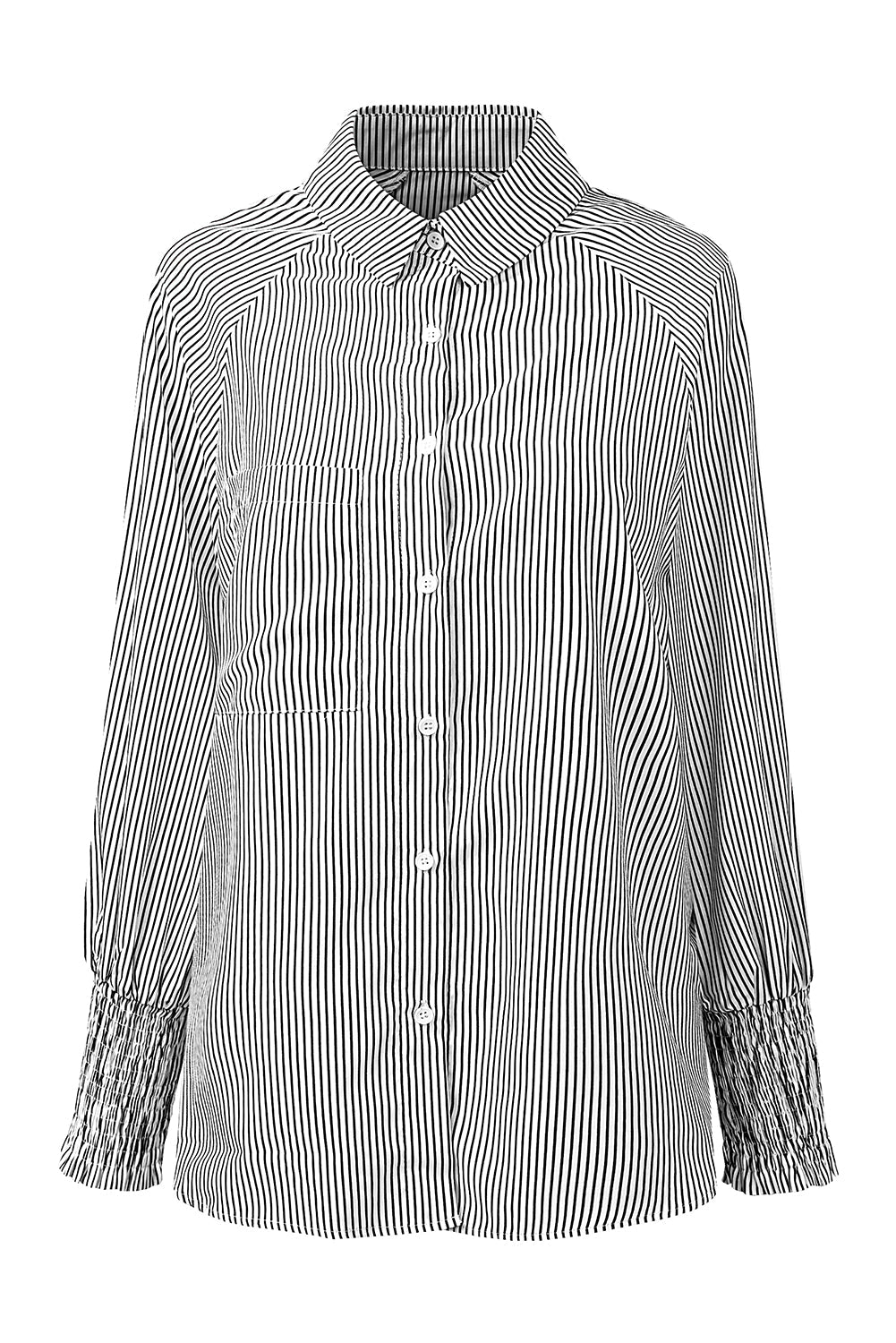 Light Blue Striped Casual Shirred Cuffs Shirt