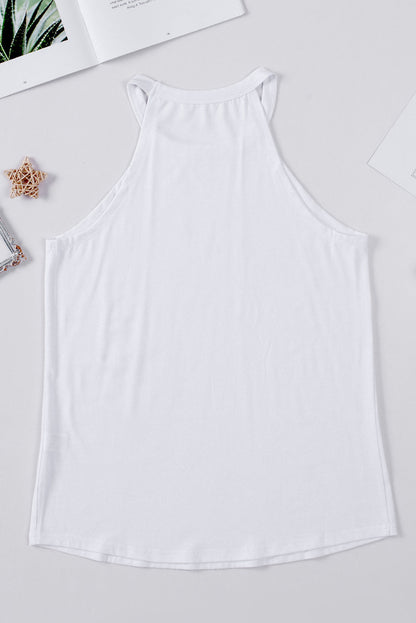 White Chenille AMERICA Graphic Halter Tank Top