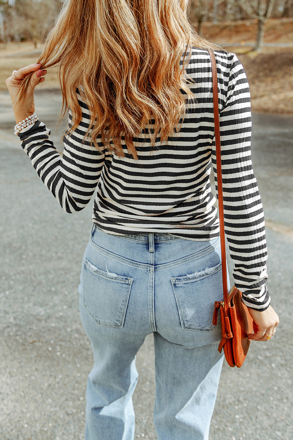 Double Take Striped Mock Neck Long Sleeve Top