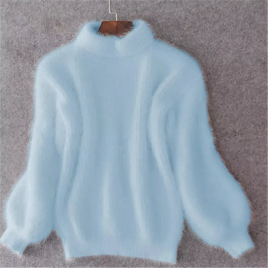 Women's knitted sweater in a casual vintage angora style