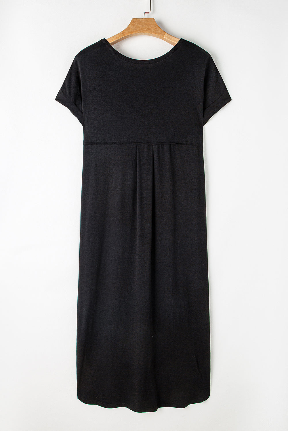 Black Solid Color Hidden Pocket V Neck Slit Maxi Dress