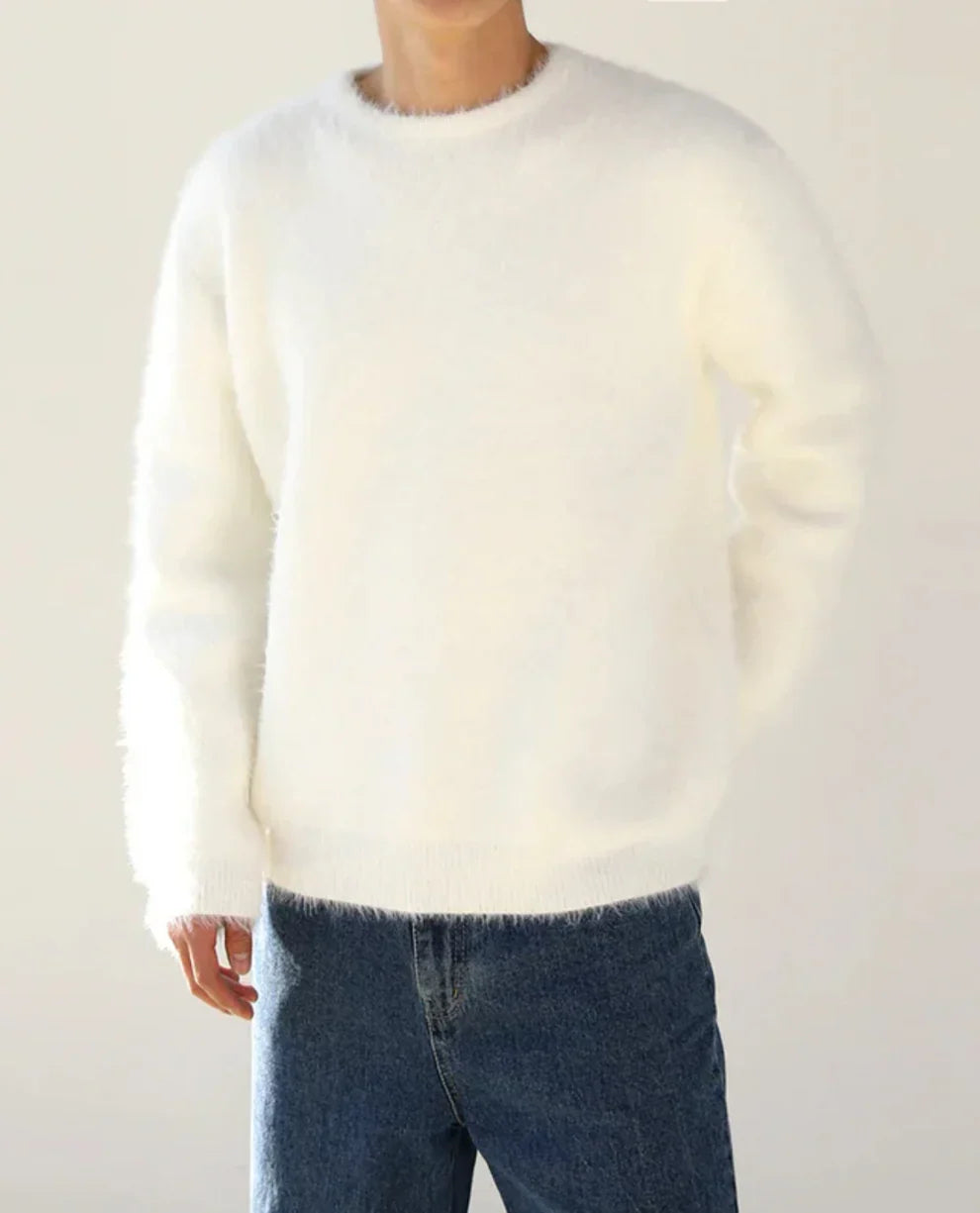 Men’s fuzzy knit crew-neck sweater – men