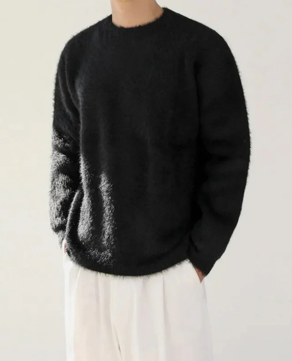 Men’s fuzzy knit crew-neck sweater – men