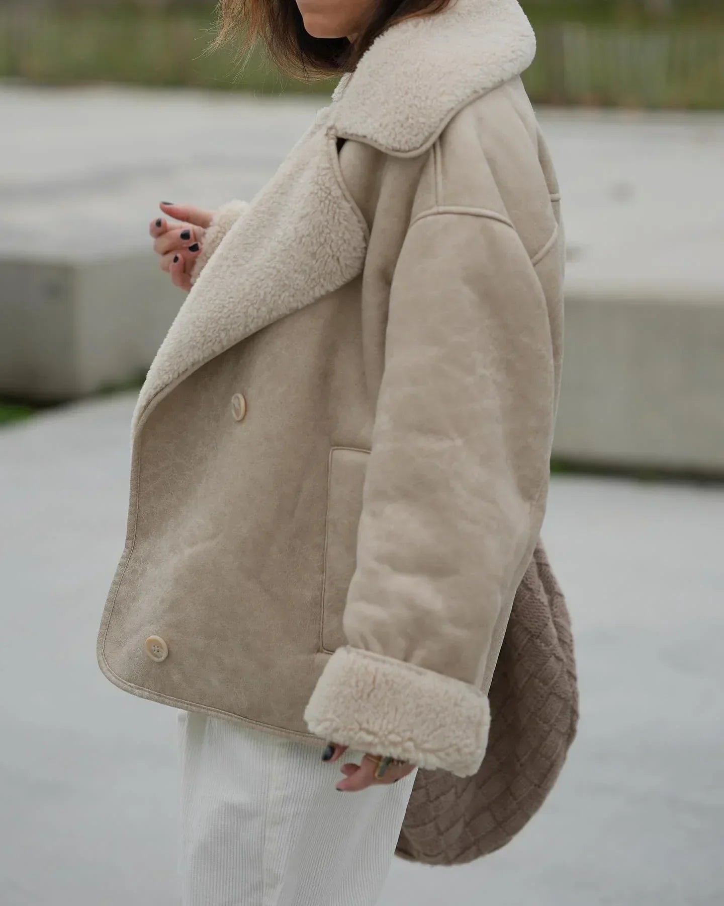 Kiara stylish jacket with faux-leather & fleece details – women