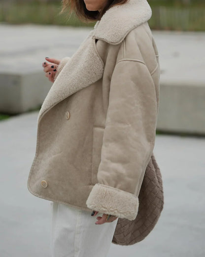 Kiara stylish jacket with faux-leather & fleece details – women