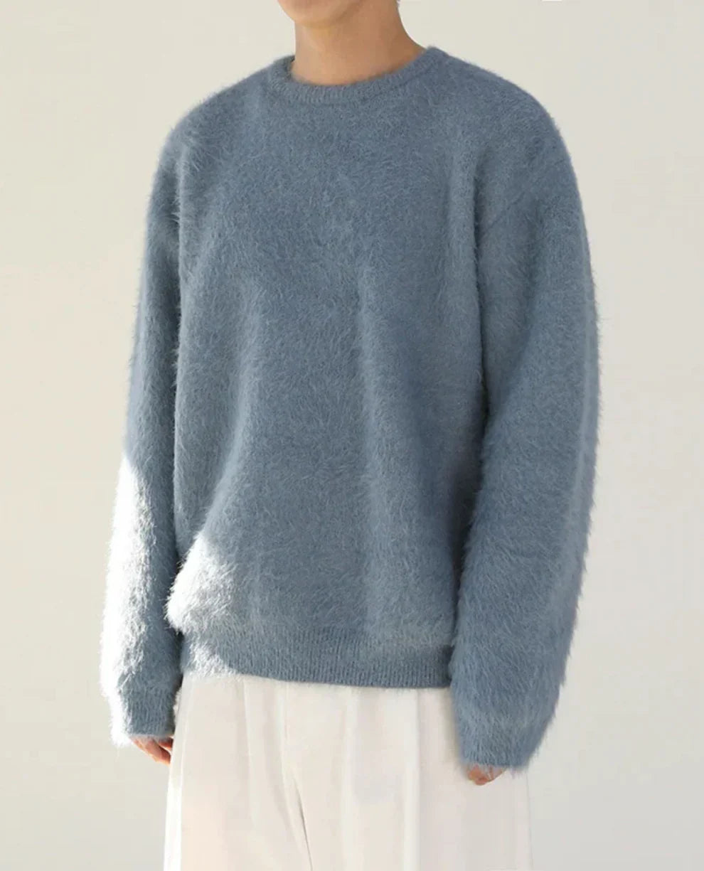 Men’s fuzzy knit crew-neck sweater – men