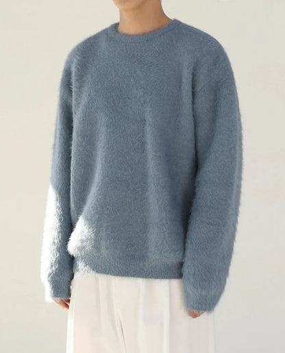Men’s fuzzy knit crew-neck sweater – men