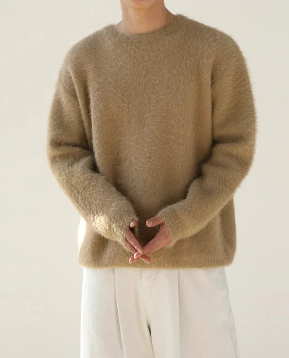 Men’s fuzzy knit crew-neck sweater – men
