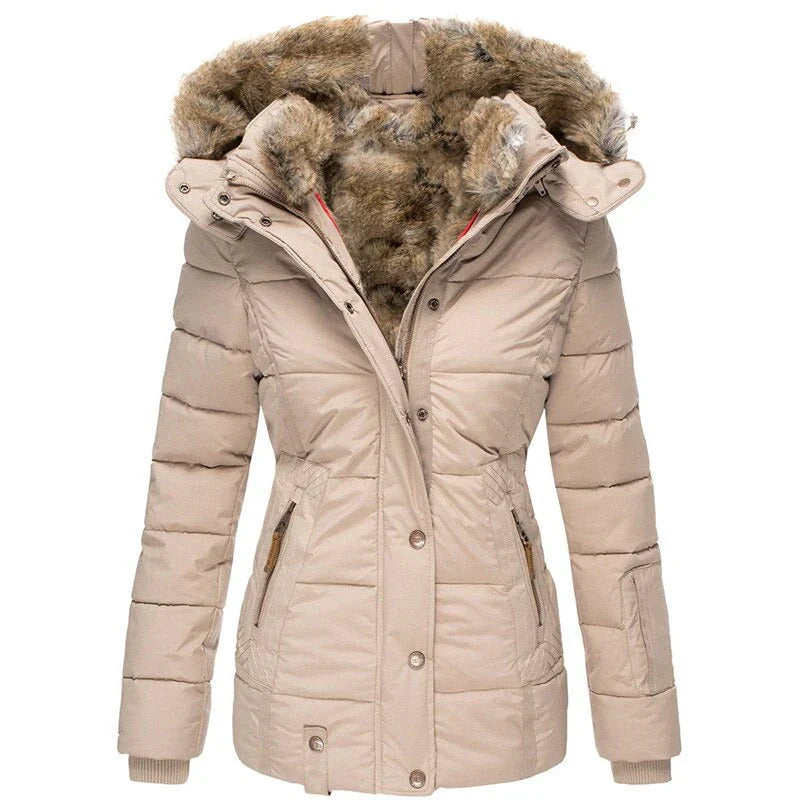 Aurora – warm, lined winter jacket with fur hood and zippered pockets