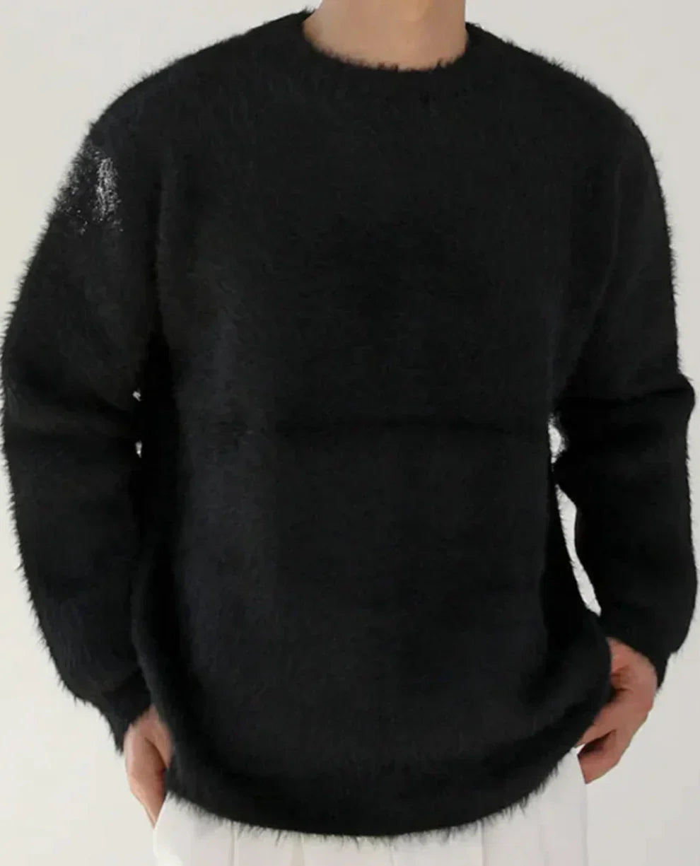 Men’s fuzzy knit crew-neck sweater – men