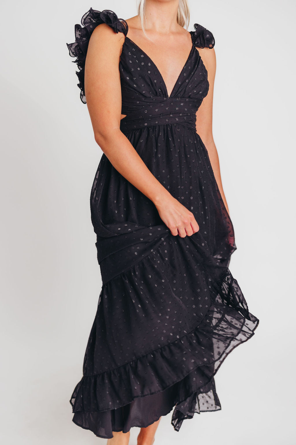 Ingrid Embroidered Maxi Dress in Black Dots