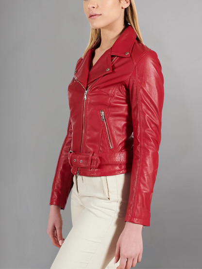 Women Green Cafe Racer Style Biker Genuine Leather Jacket