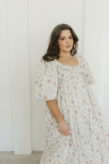 Harlow Maxi Dress in Off-White Floral - Bump Friendly & Inclusive Sizing (S-3XL)