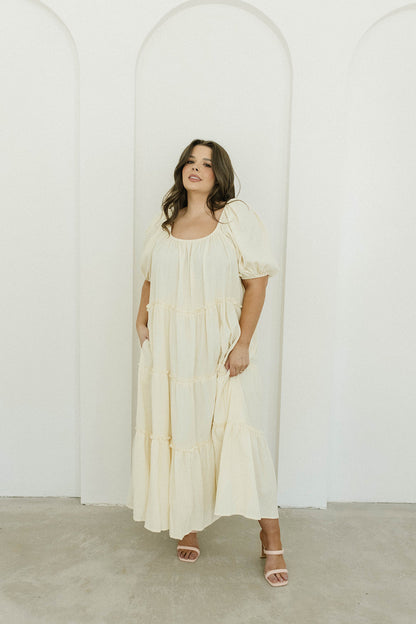 Eva Puffed Sleeve Maxi Dress in Cream - Bump Friendly & Inclusive Sizing (S-3XL)