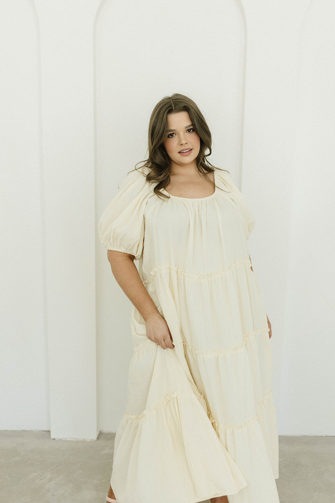 Eva Puffed Sleeve Maxi Dress in Cream - Bump Friendly & Inclusive Sizing (S-3XL)