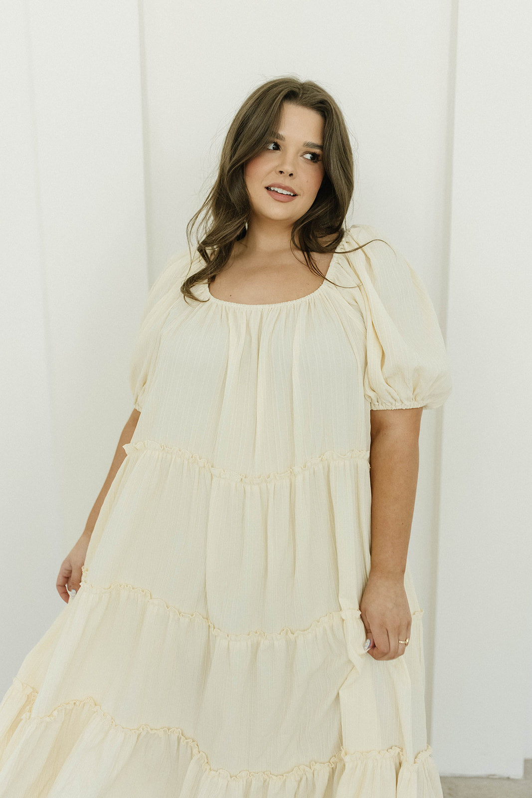 Eva Puffed Sleeve Maxi Dress in Cream - Bump Friendly & Inclusive Sizing (S-3XL)