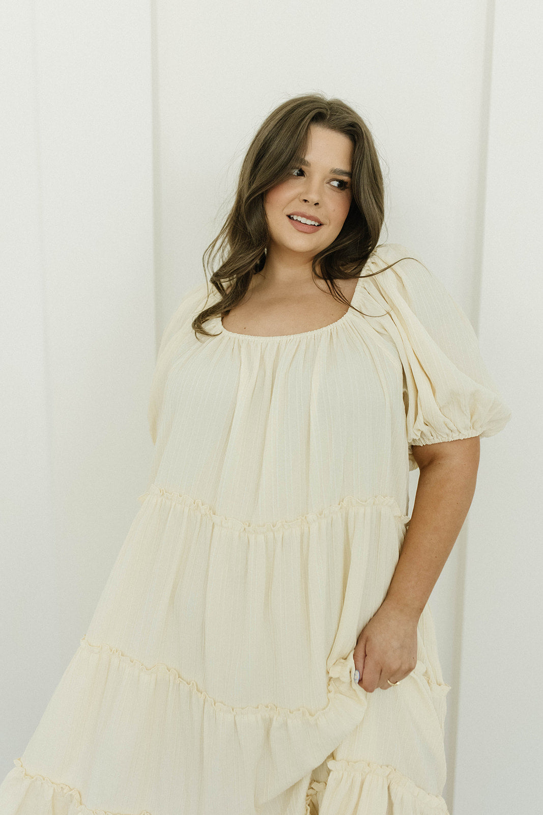 Eva Puffed Sleeve Maxi Dress in Cream - Bump Friendly & Inclusive Sizing (S-3XL)