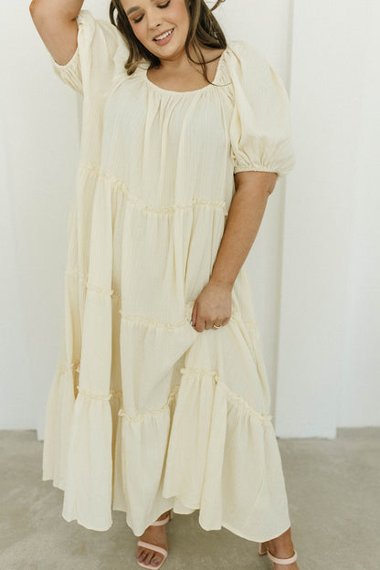 Eva Puffed Sleeve Maxi Dress in Cream - Bump Friendly & Inclusive Sizing (S-3XL)