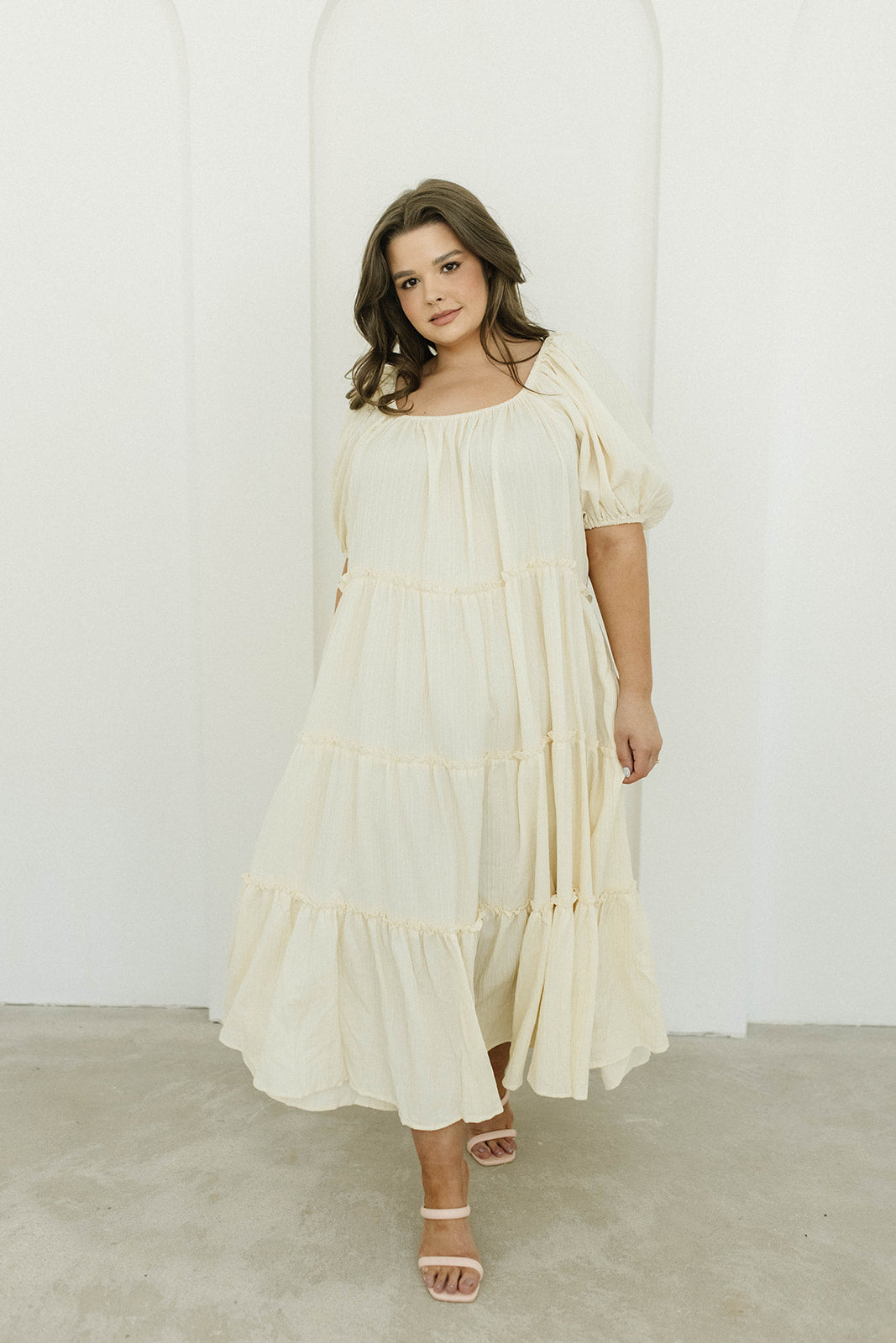 Eva Puffed Sleeve Maxi Dress in Cream - Bump Friendly & Inclusive Sizing (S-3XL)